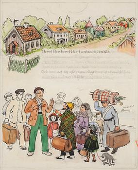 ELSA BESKOW. Akvarell och tusch. Ej sign.