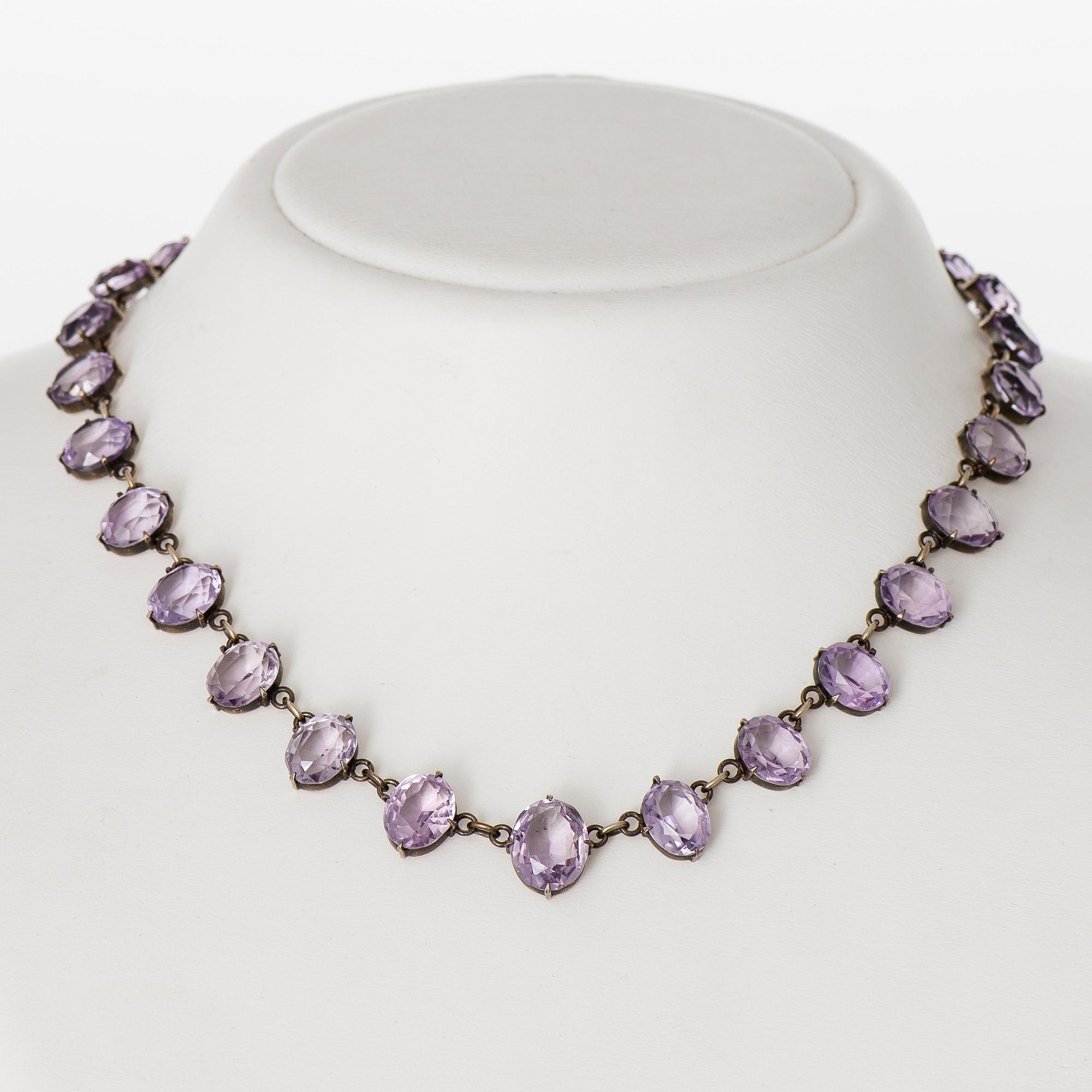 COLLIER, fasettslipade ametister, silver. Sverige.