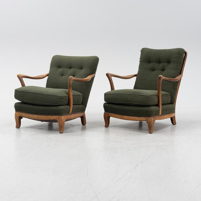 Two similiar Scandinavian Modern armchairs, 1940's/50's.