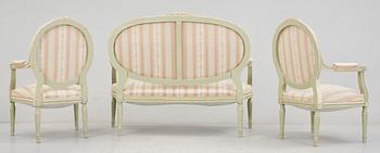 SALONGSGRUPP, 7 delar, Louis XVI-stil, 1900-tal.