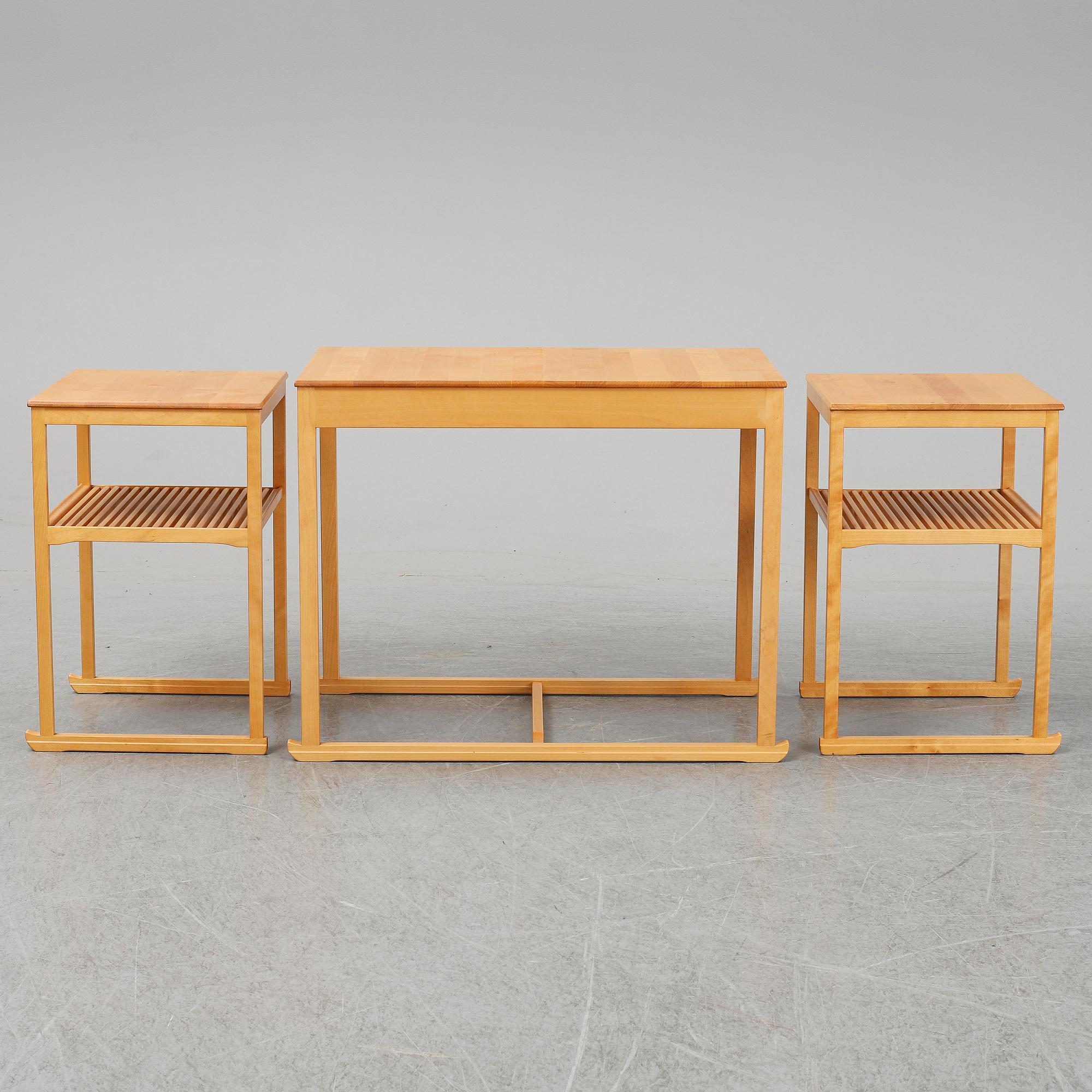 CARL MALMSTEN, a set of three nesting birch tables 'Släden' (The sled), City Möbler AB.