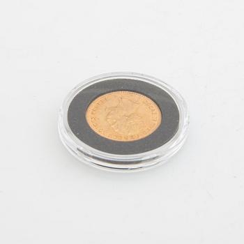 Guldmynt Sverige, Oscar II 10 kr, 1883, stort LA utan punkter.