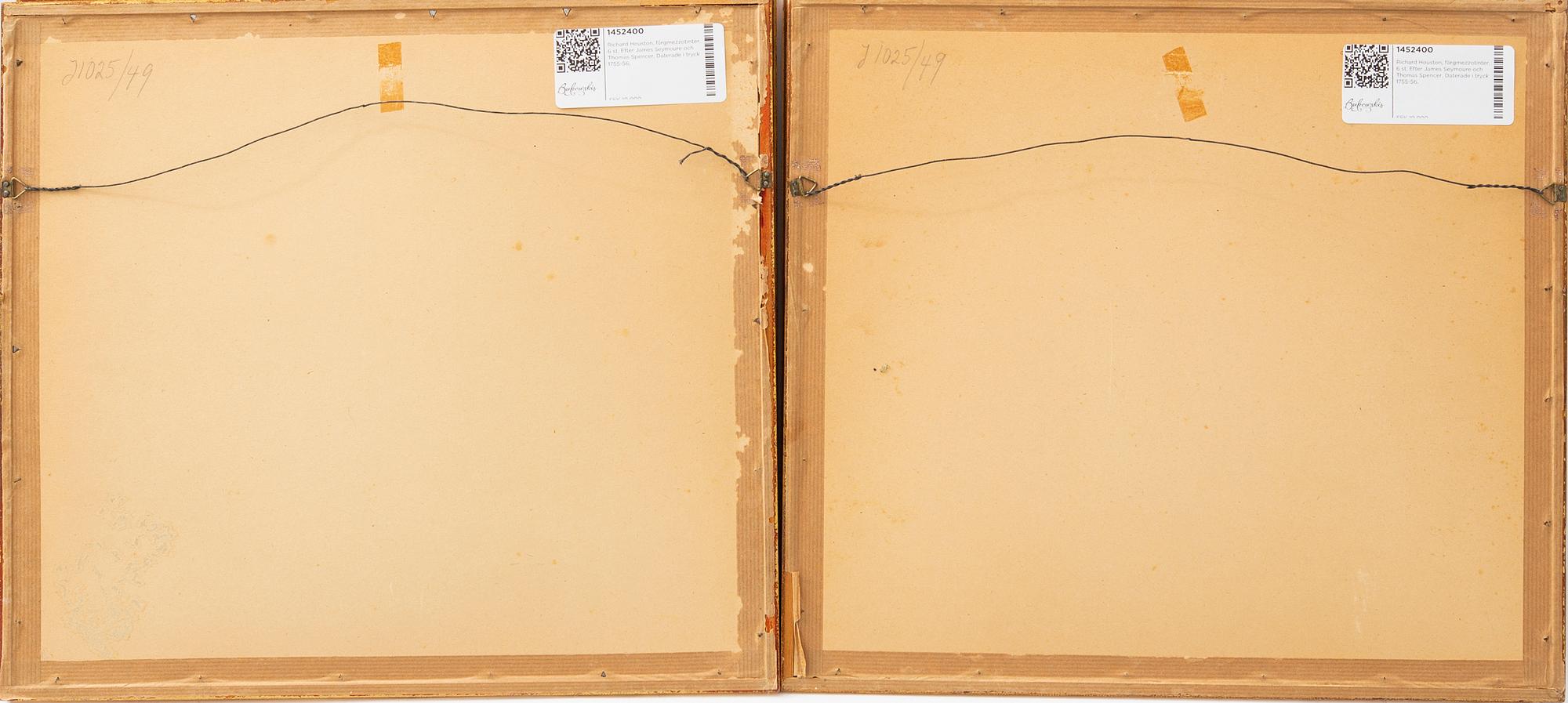 Richard Houston, färgmezzotinter, 6 st, Efter James Seymoure och Thomas Spencer. Daterade i tryck 1755-56.