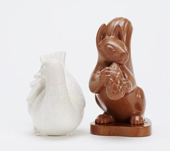 Two Gunnar Nylund stoneware figures, a squirrel and a dove, Rörstrand.