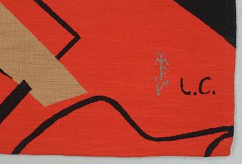 TAPESTRY. "Les Musiciena Nes". Flat weave. 124 x 124,5 cm. Signed MTP L.C.