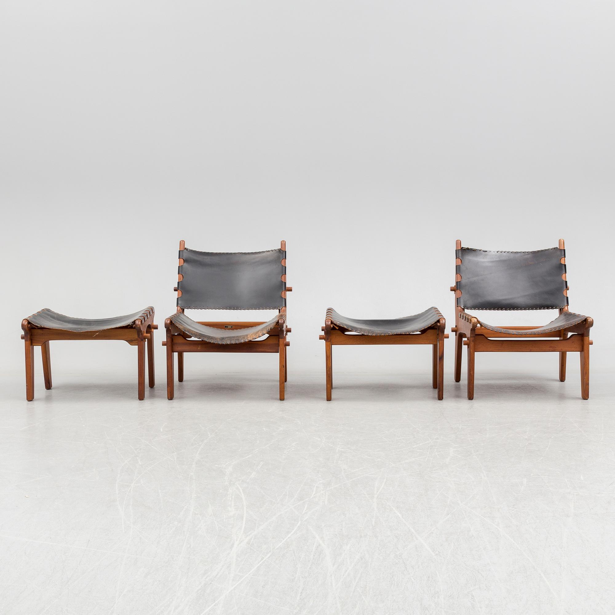 A pair of easy chairs with foot stools by Angel Pazmino, El Salvador, 1960s.
