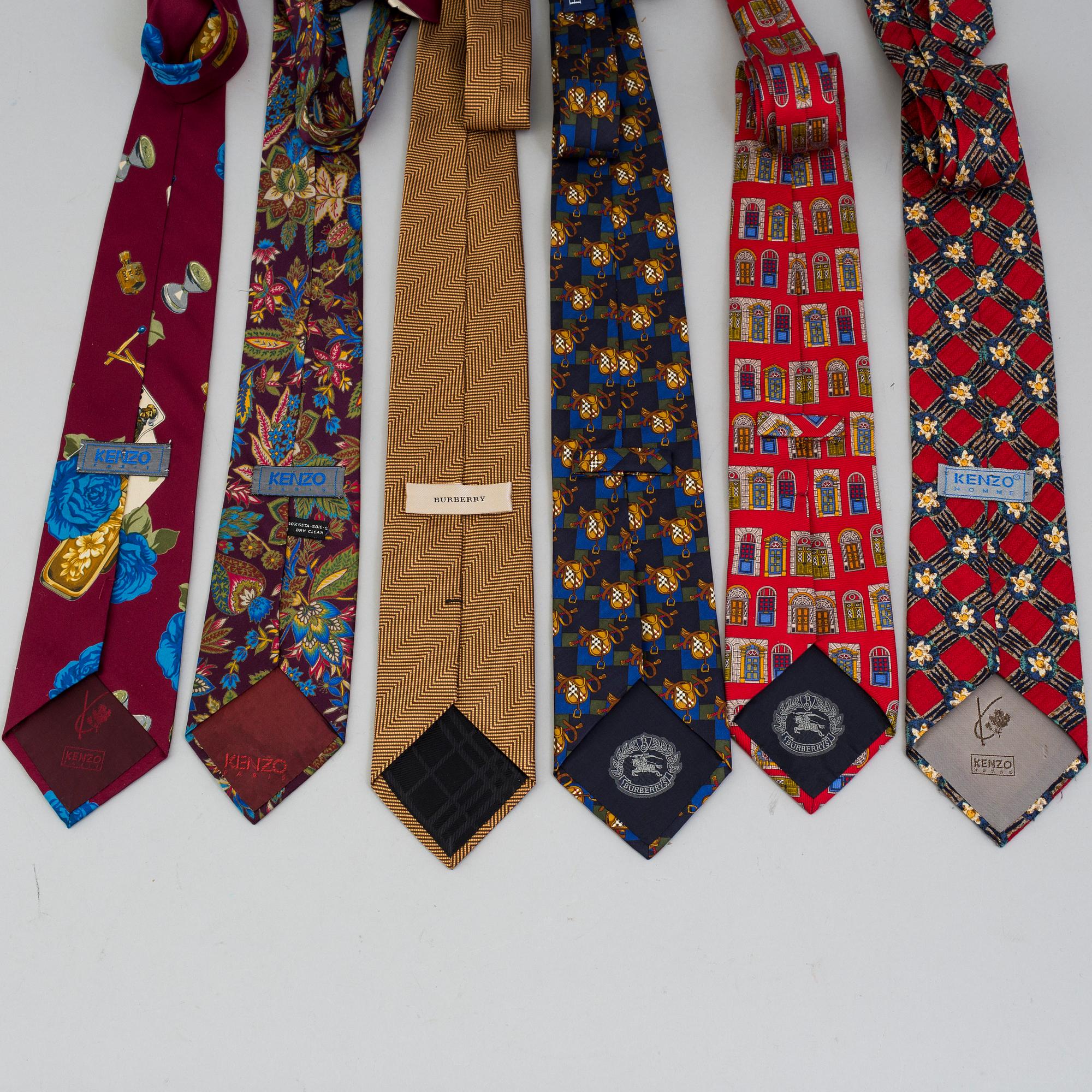 A set of 3+3 silk ties by  KENZO och BURBERRY.