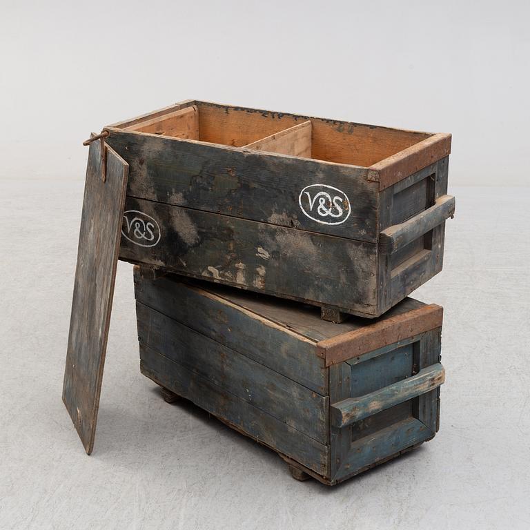 Two wooden boxes, early 1900's.