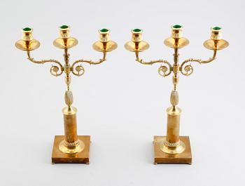 KANDELABRAR, 1 par, mässing, empirestil, 1900-talets första hälft.