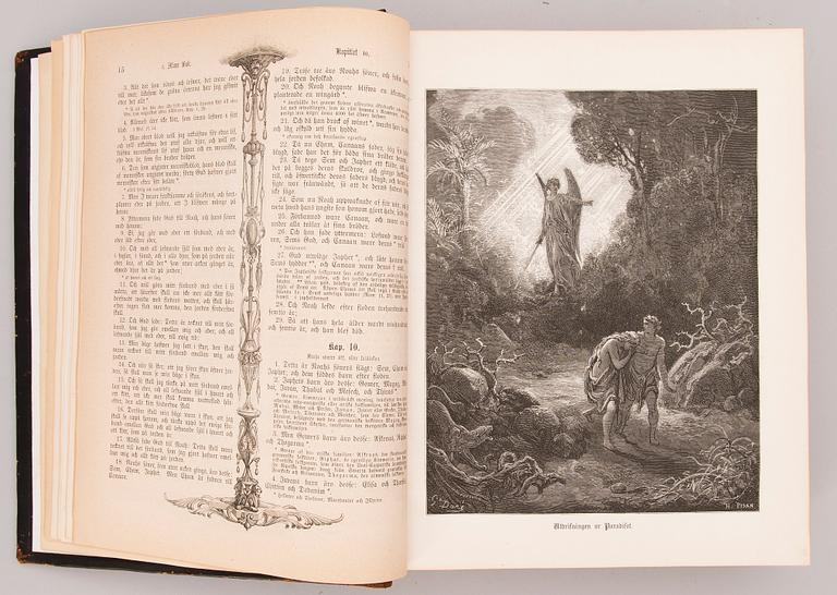 BÖCKER, 2 delar, Bibel med illustrationer av Gustave Doré, Familj-Journalens Boktryckeri, Stockholm 1877.
