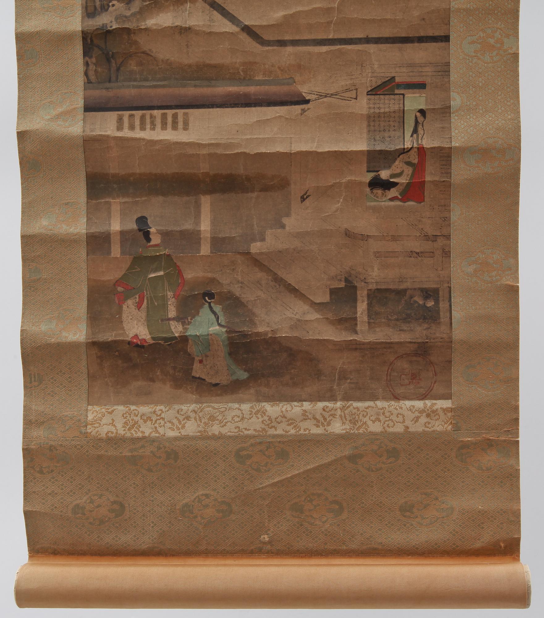 KAKEMON, blandteknik på papper, Japan, troligen 1800-tal.