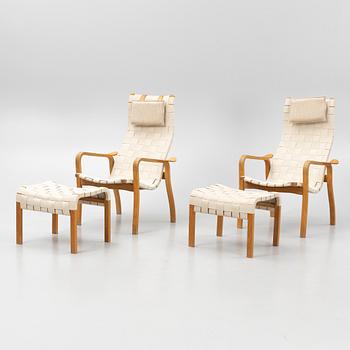 Yngve Ekström, a pair of "Primo" armchairs with ottomans, Swedese, Sweden,