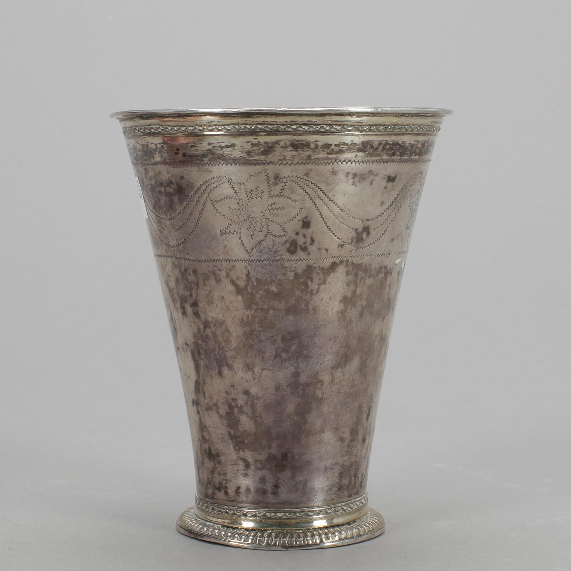 BÄGARE, silver, Petter Lindbom, Kalmar, 1762. Vikt ca 151g.