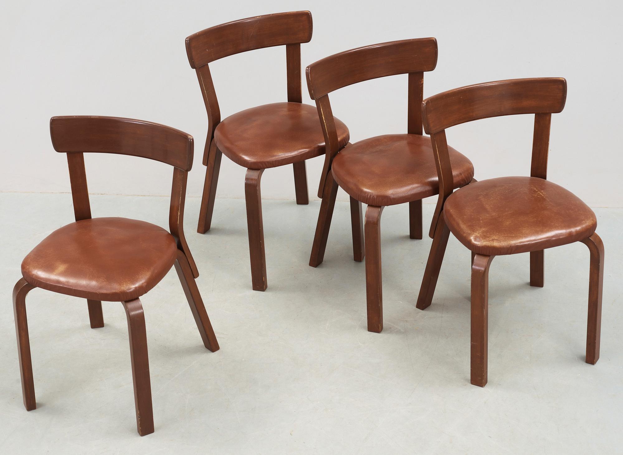 STOLAR, 4 st, Alvar Aalto, 1950-tal. Svagt stämpelmärkta undertill.