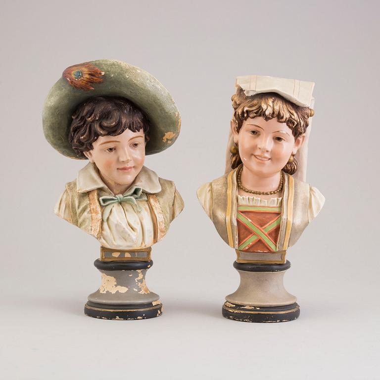 FIGURINES, a pair, plaster, late 19th / early 20th century.