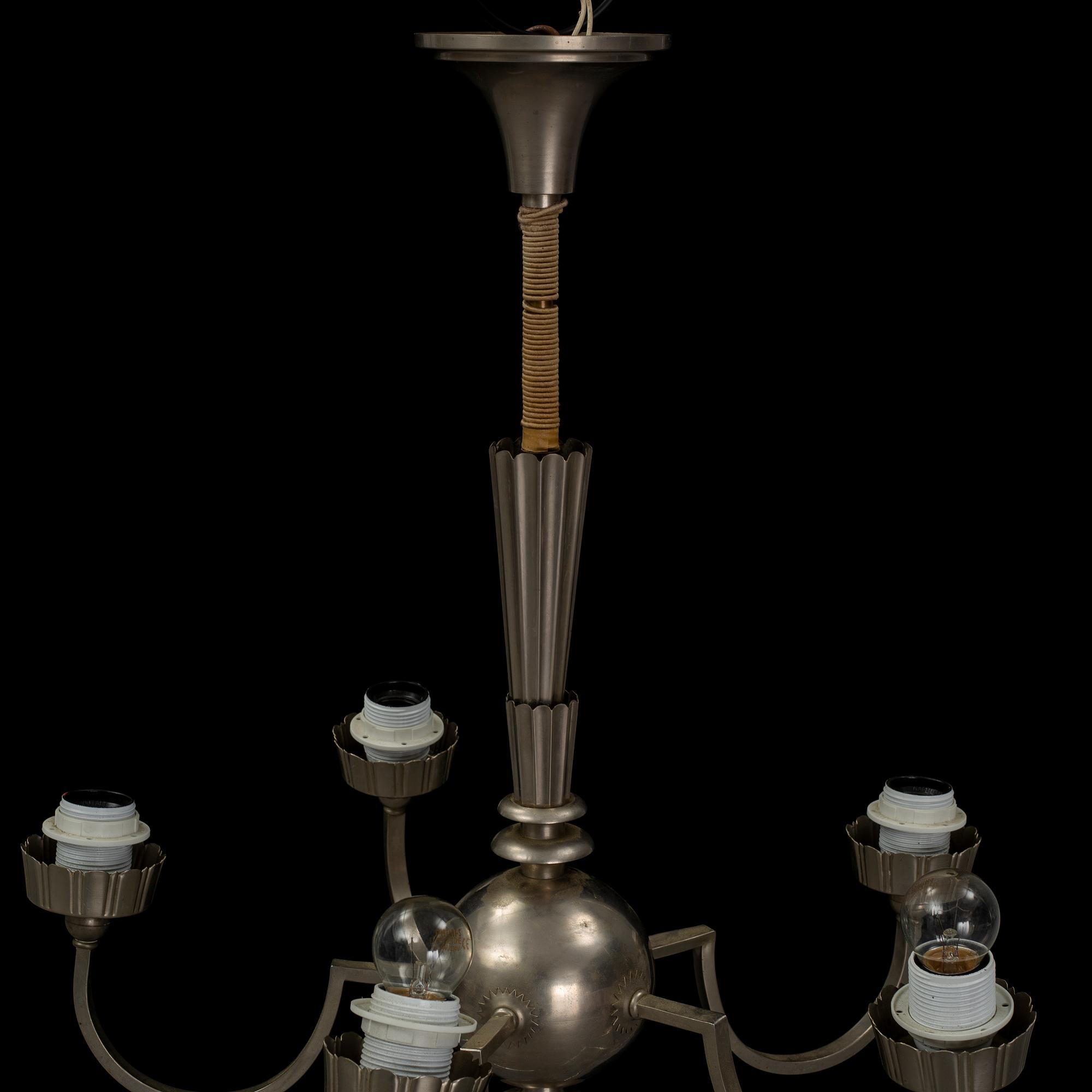 A 1920's Swedish Grace pewter ceiling lamp.