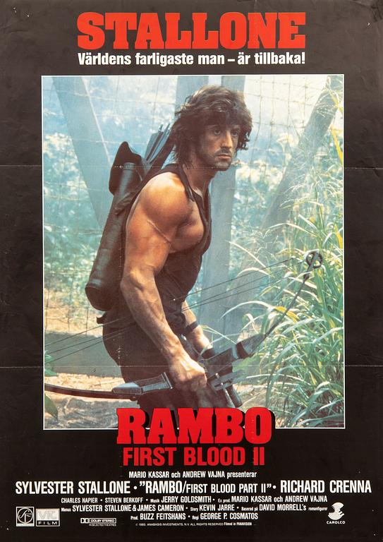 Film poster Sylvester Stallone "Rambo First Blood II" 1985.