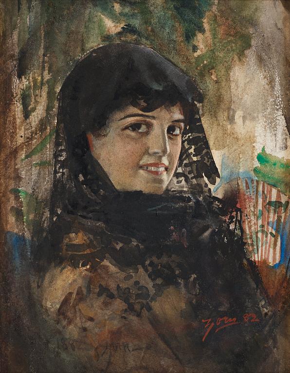 Anders Zorn, Spanish beauty in black mantilla.