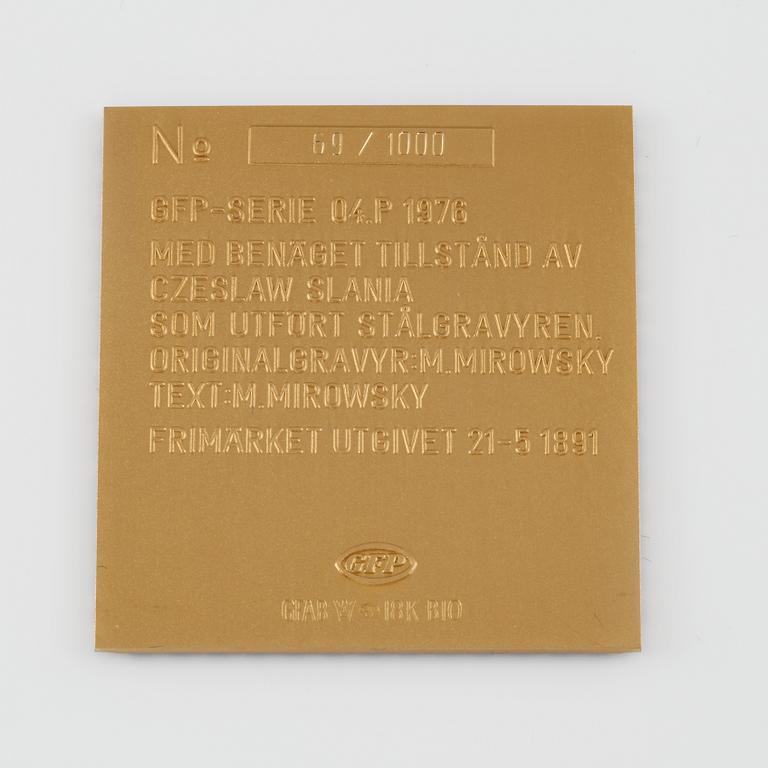 PLAKETT, 18K guld, numrerad 69/1000, 1976, vikt ca 27 g.