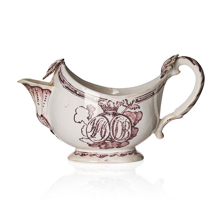 A Swedish Rörstrand faience sauce boat/creamer, 18th Century.