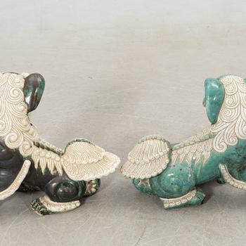 Foo dogs, 2 pcs, stoneware, China, 20th century.