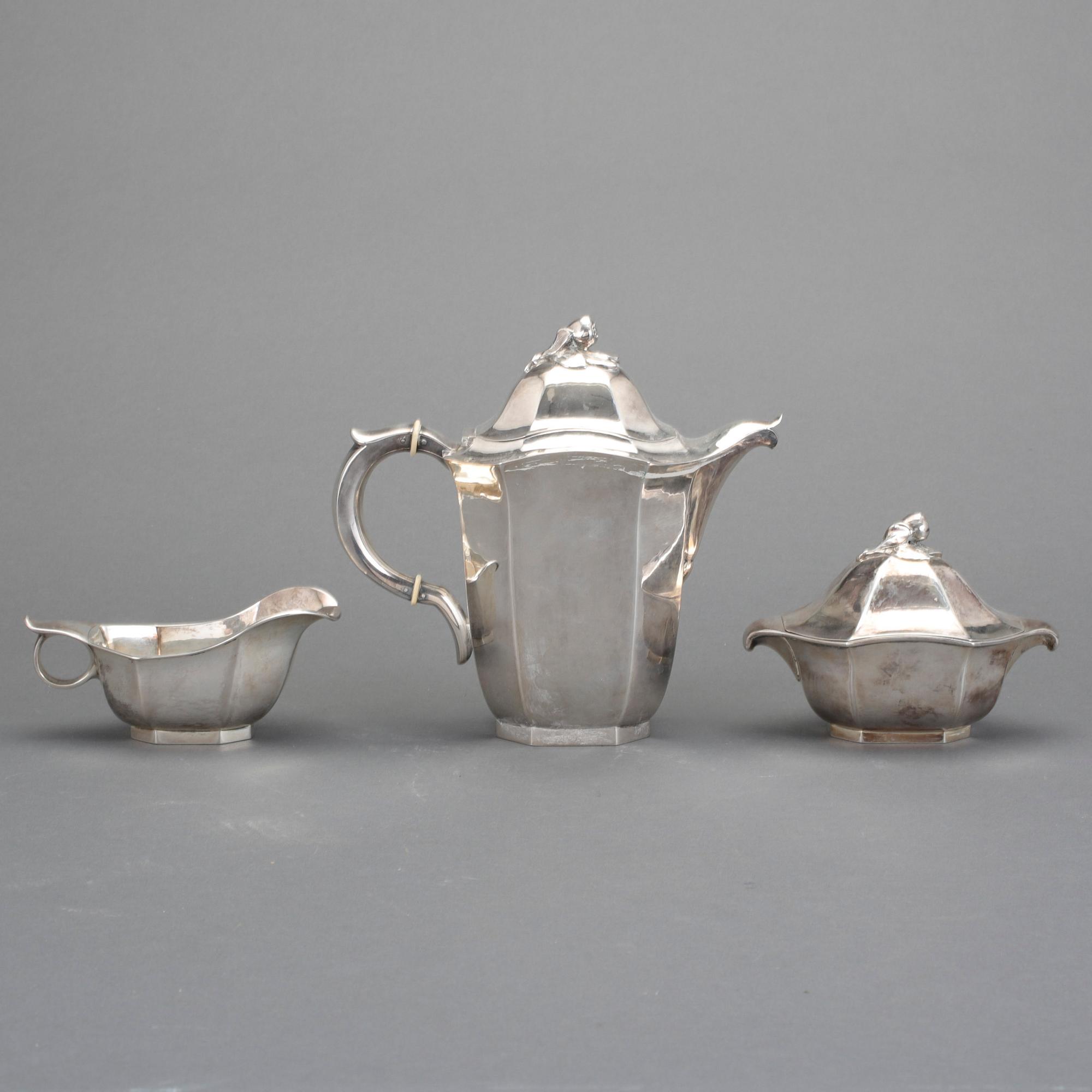KAFFESERVIS, 3 delar. Silver, GAB Stockholm 1938. Tot ca 930 g.