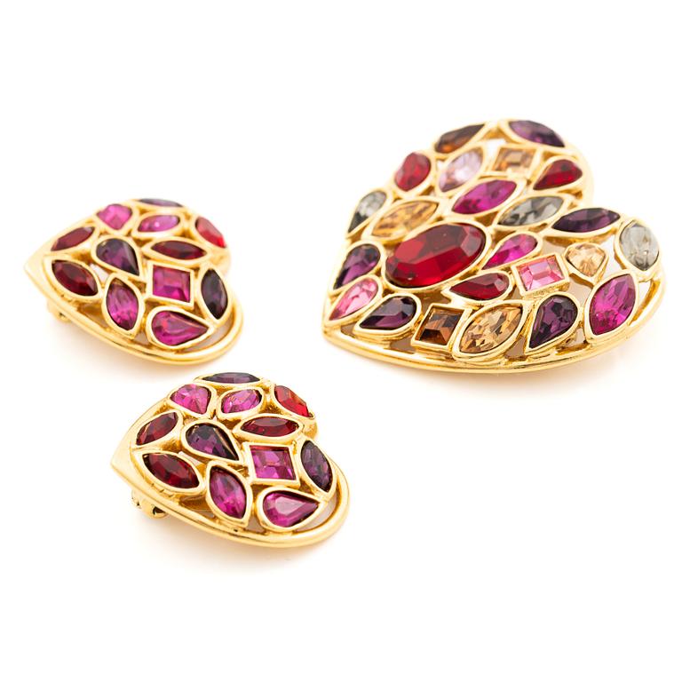 Yves Saint Laurent, earrings and brooch.