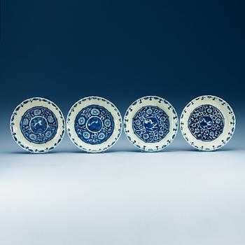 A set of four blue and white dishes, Ming dynasty, Wanli (1573-1620).