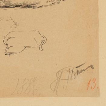 ILJA JEFIMOVITJ REPIN, a pencil drawing, signed och numbered 13, dated 1886.