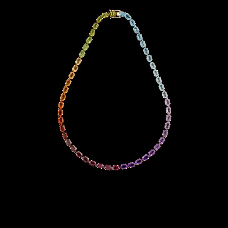 COLLIER, 18k guld med fasettslipade regnbågsfärgade stenar, 41.70 ct, Amsterdam Sauer, Brasilien. Vikt 20,2 g.