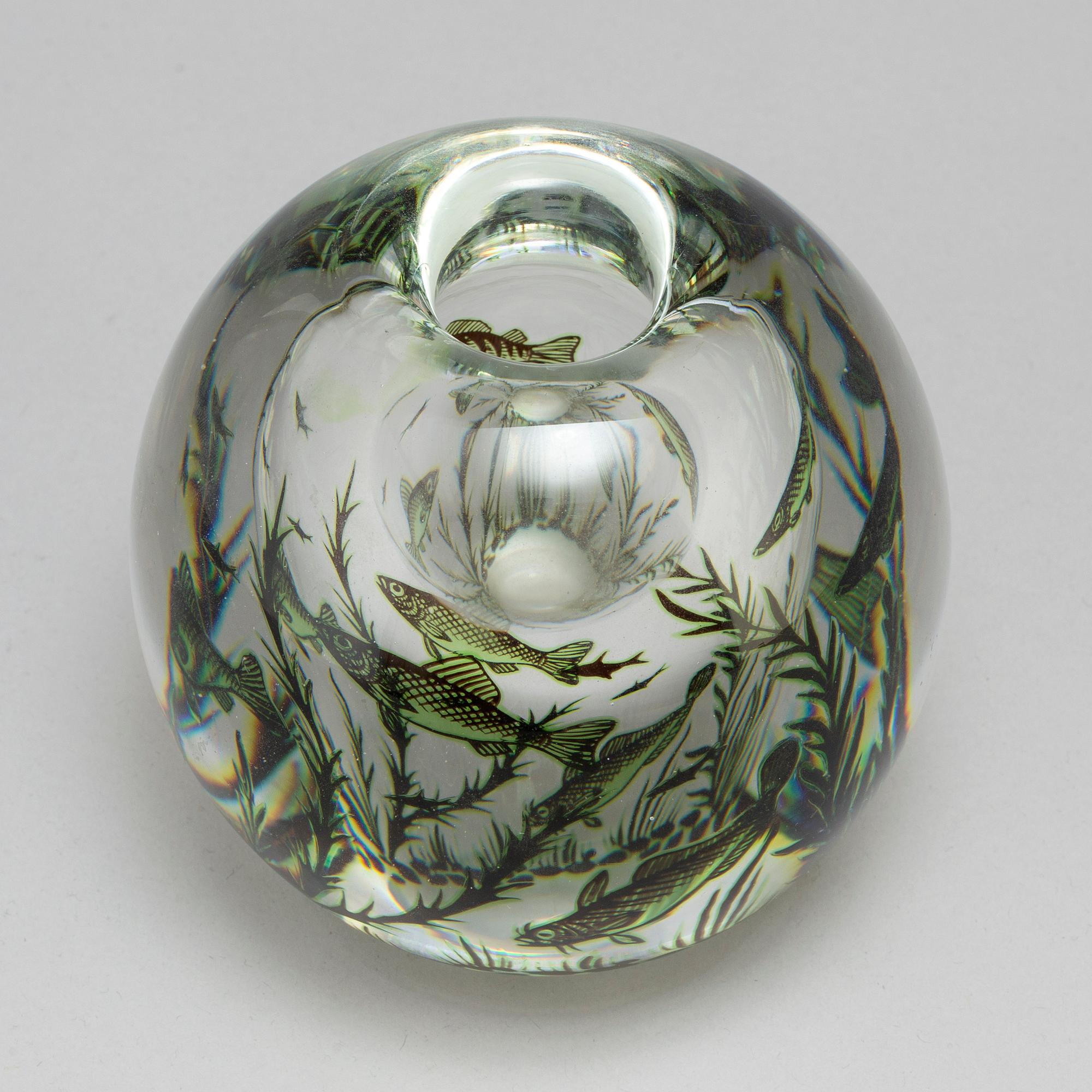 EDWARD HALD, a 'Fiskgraal' glass vase from Orrefors, signed.