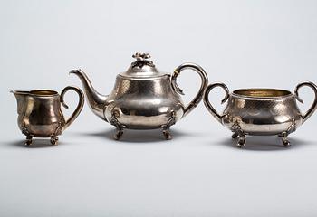 TESERVIS, 3 delar, silver, Peter Hertz, Köpenhamn, 1860, vikt ca 900g.
