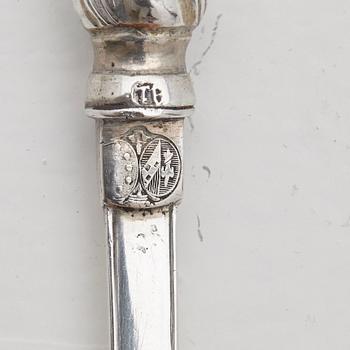 Isak Trybom, dessertgafflar, 6 st, silver, Stockholm 1763. Rokoko.