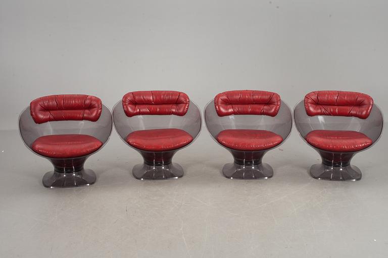FÅTÖLJER, 4 st, MED BORD, 1960/70-tal.