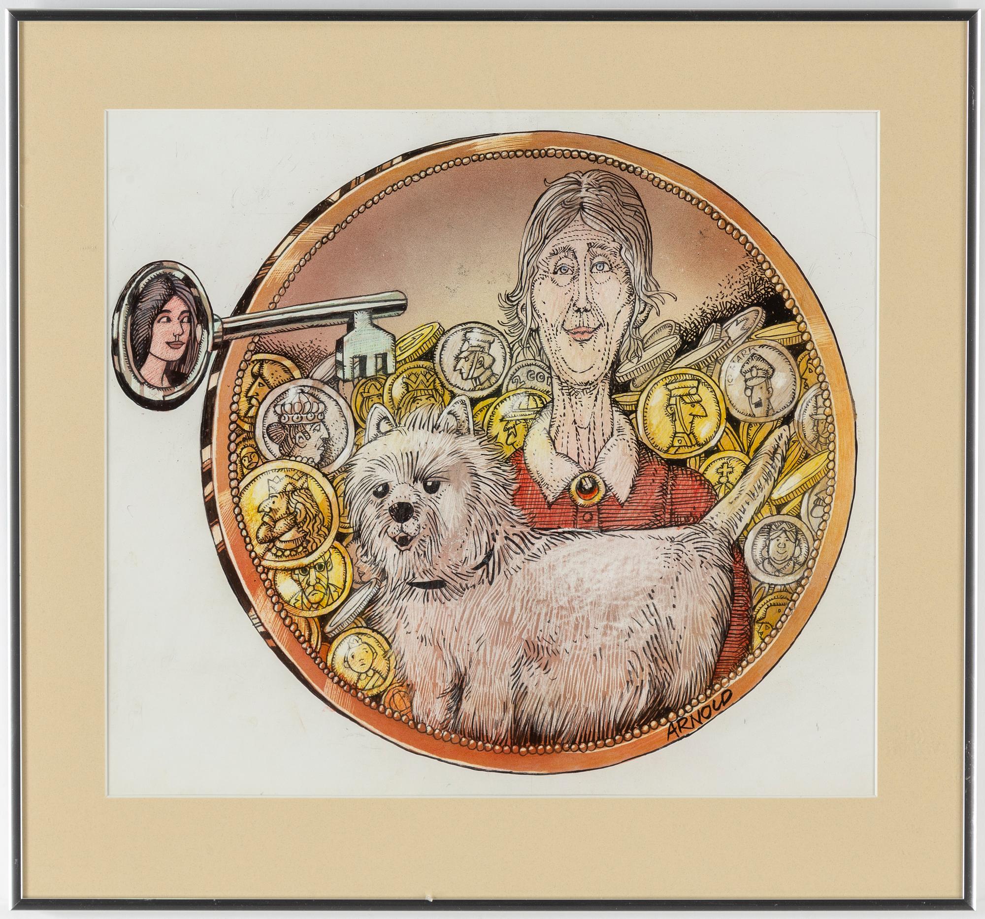 HANS ARNOLD, tusch & akryl, signerad.