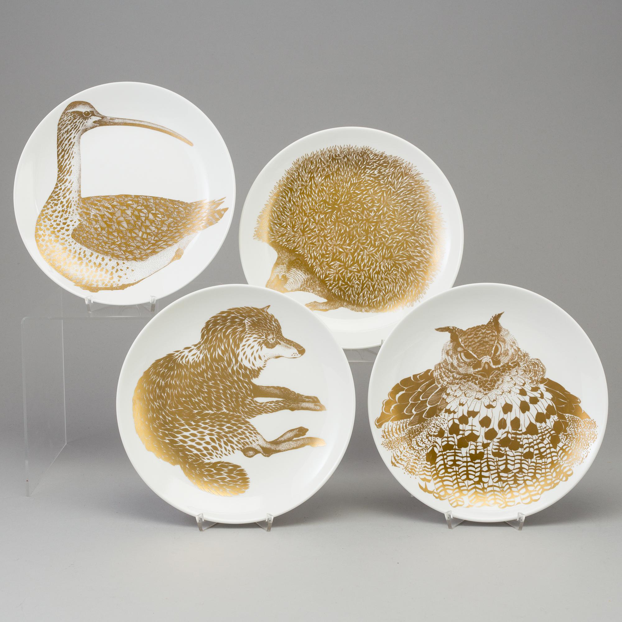 Eleven bone china plates by Paul Hoff, Gustavsberg.