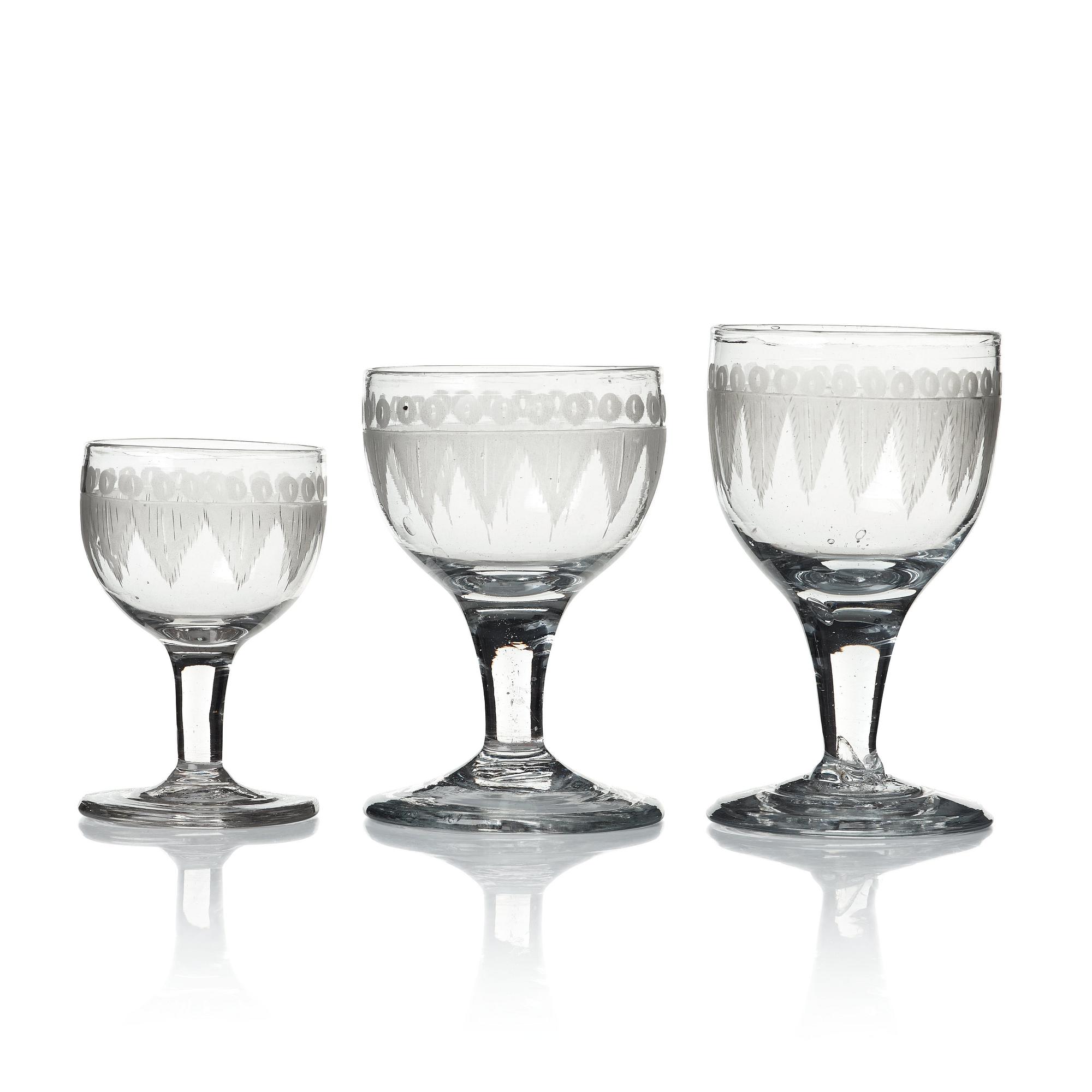 A set of 20 Swedish wine glasses, first half of the 20th Century.