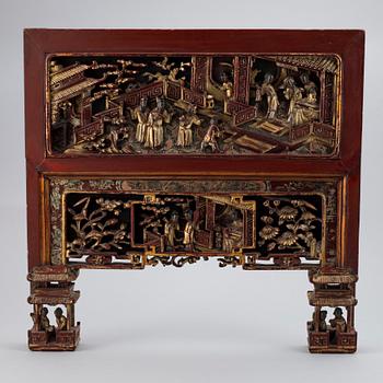 A Chinese led lacquered panel, Qing dynasty, 19th century.