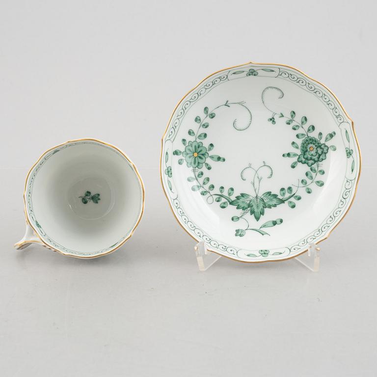 A 44-piece 'Indische Malerei Grün' porcelain service, Meissen, Germany.