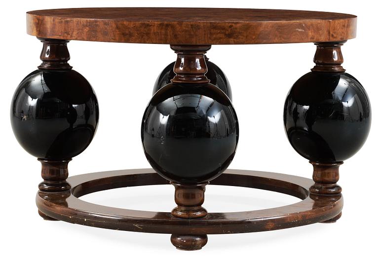 A stained birch and black lacquered sofa table, possibly by Erik 'Klot-Johan' Johansson, Reiners, Mjölby 1940's.