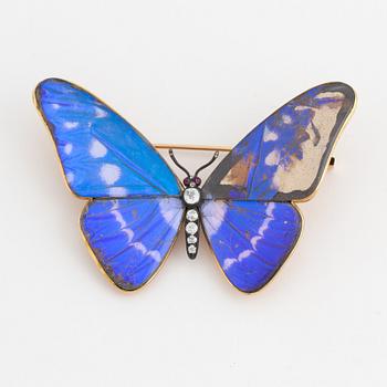 A brooch in the shape of a butterfly, the thorax decorated with old-cut diamonds.