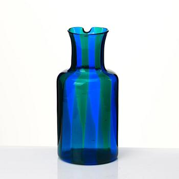 Fulvio Bianconi, a blue and green glass pitcher, Venini Murano, Italy 1960s.