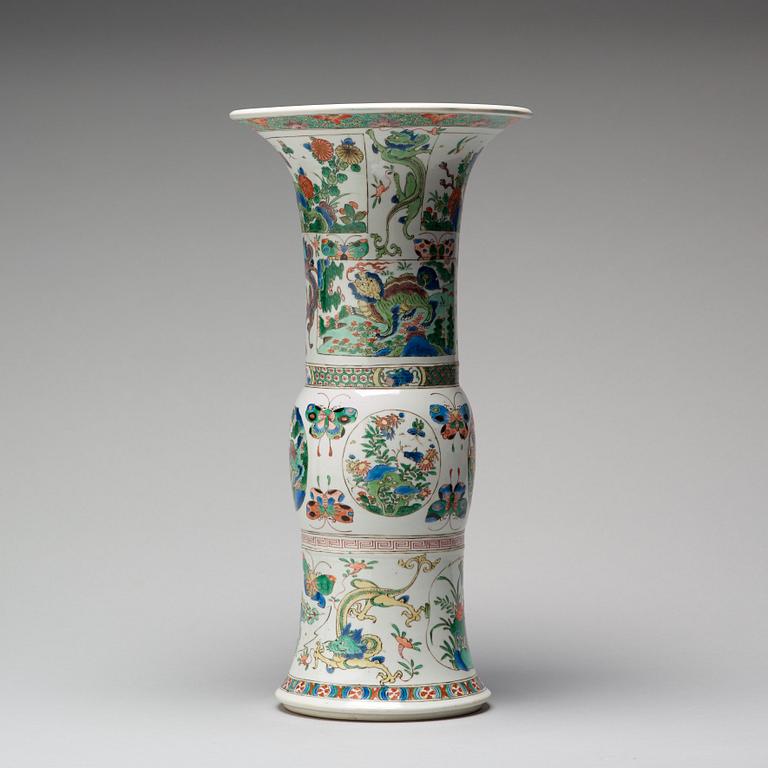 A famille verte Gu shaped vase, Qing dynasty, Kangxi (1662-1722).