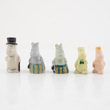 Leo Tykkyläinen, figurines, 9 pcs, ceramic, "Moomin", Arabia, 1950s.