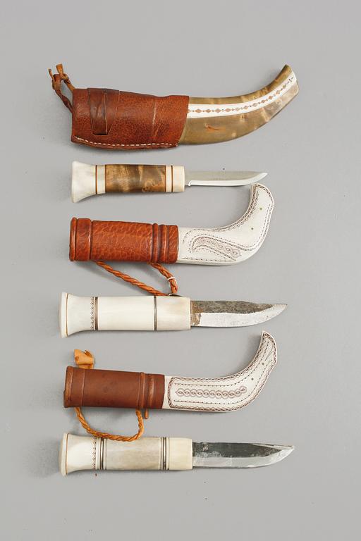 SAMEKNIVAR, 3 st, Gunnar Edholm, Jokkmokk, samt Sune Enoksson, signerade, 1900-talets andra hälft.