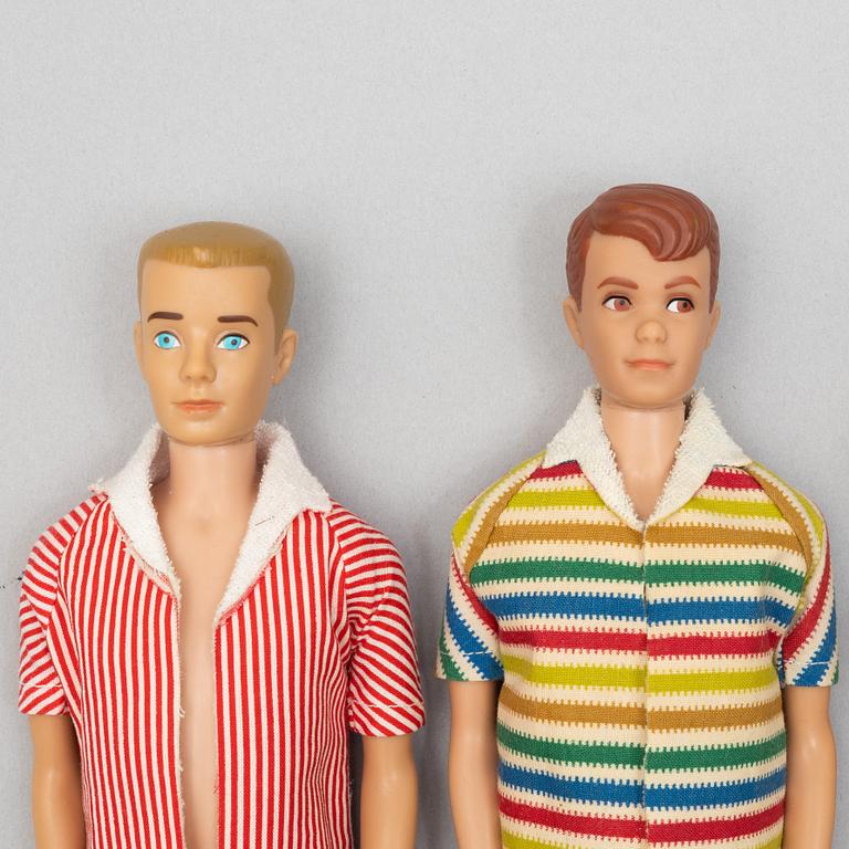 Barbiedockor, 5 st, bl a "Barbie Fashion Queen", "Midge", & "Ken", Mattel, 1960-tal.