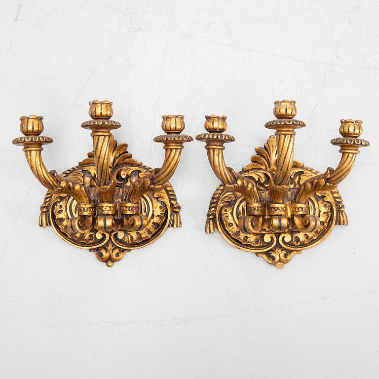 A pair of Baroque style wall sconces, Southern Europe, 20th Century.