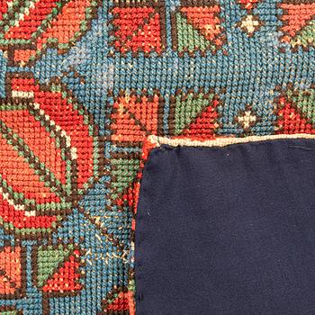 Traveling cushion (Agedyna) part of, Skåne cross stitch, second half of the 19th century, approx. 45x66 cm.