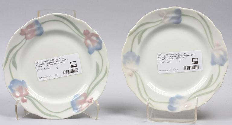 SERVISDELAR, 4 st, porslin, jugend, Rörstrand, bla "Iris", tidigt 1900-tal.