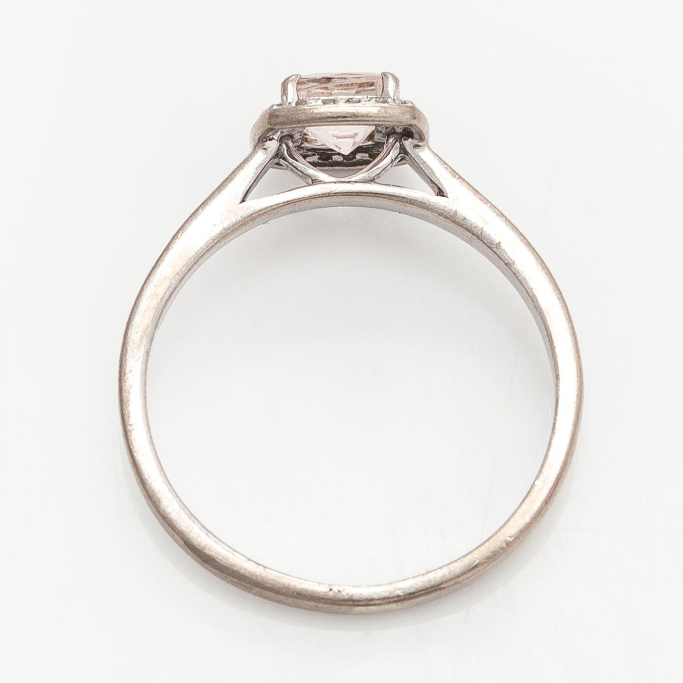 Ring, faceted morganite, octagon-cut diamonds, 18K white gold.